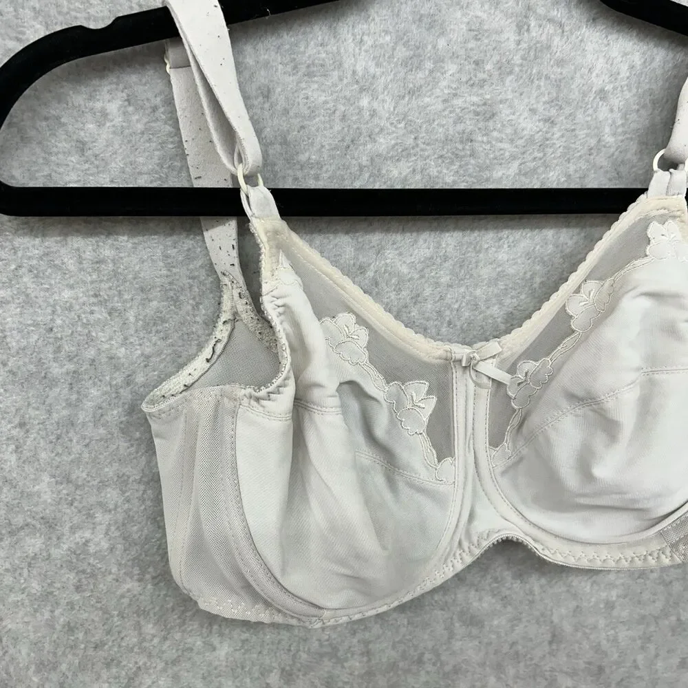 Bali 0180 Cream Beige Underwire Bra Floral Embroidery Unlined 32DD Womens